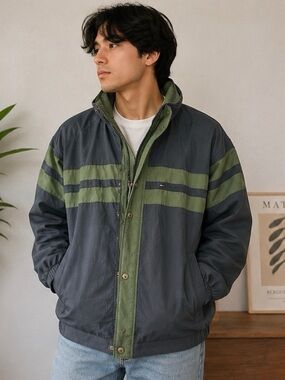 Tommy Hilfiger Two-Tone Dark Gray & Olive Green Jacket